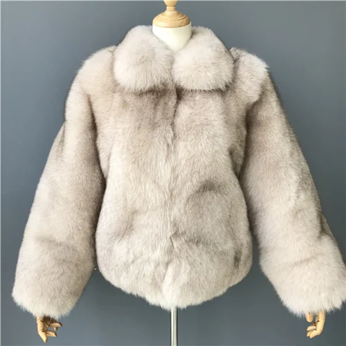 Beige Женская шуба из натурального Лисьего меха, роскошные шубы из цельного лисьего меха, зимняя теплая верхняя одежда, модная стильная куртка из натурального меха - Цвет: Beige