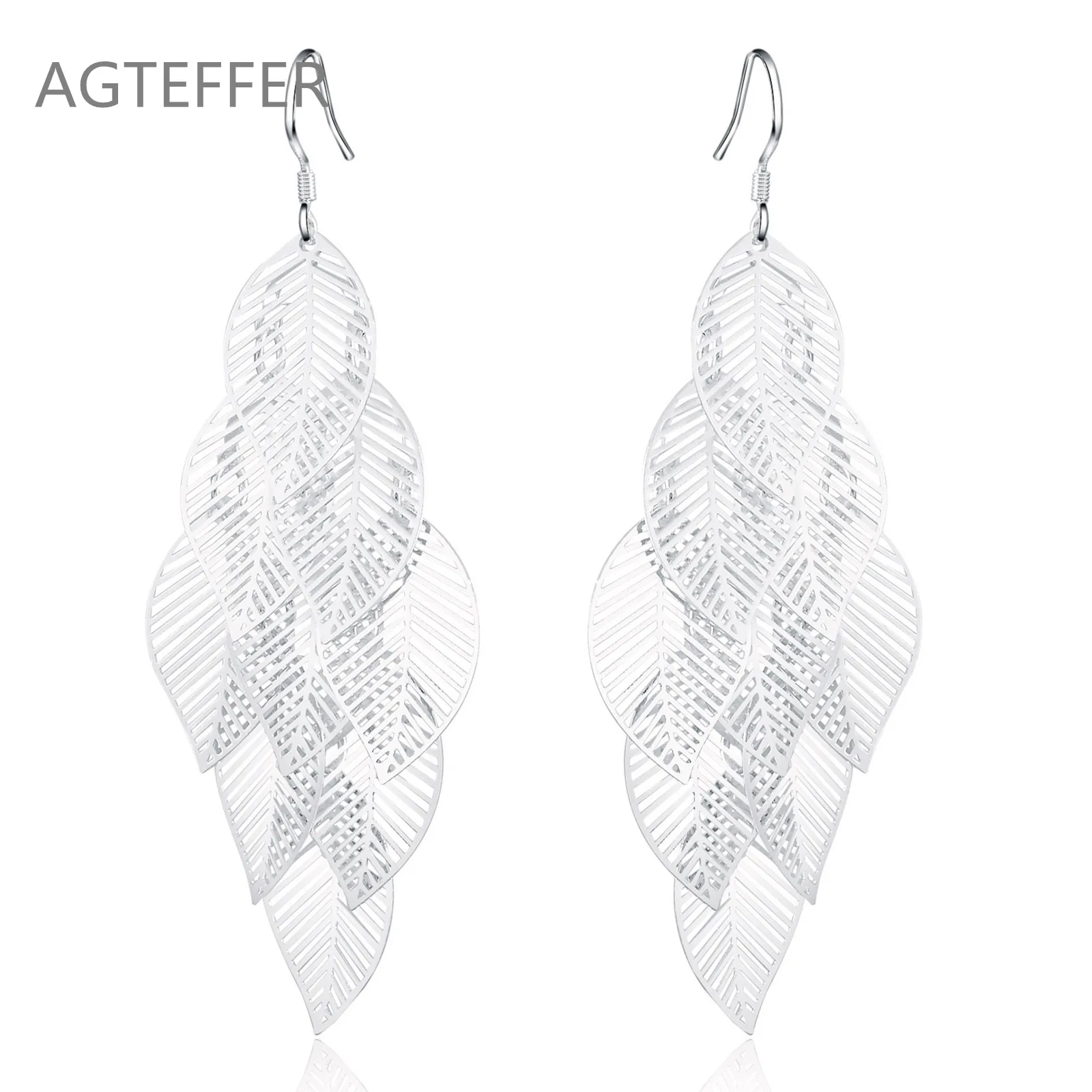 

AGTEFFER 925 Sterling Silver Tree Leaf Leaves Drop Earrings For Women Best Gift Wedding Engagement Party Jewelry