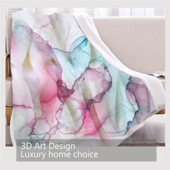 BlessLiving Alcohol Ink Pink Blanket Marble Style Plush Bedspread Blue Blankets For Beds Watercolor Abstract Throw Blanket Koce 3