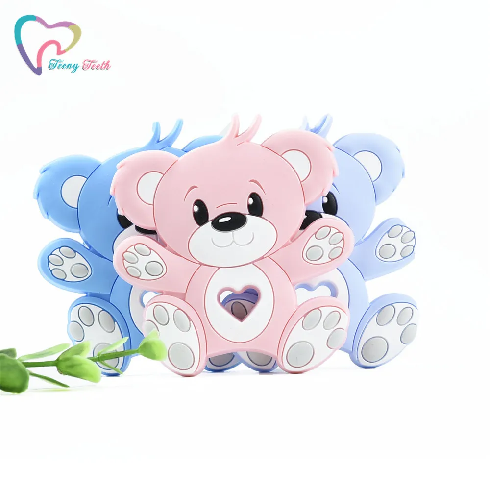 Mordedor de silicona con dise&ntilde;o de oso de dibujos animados para beb&eacute;, colgante para dentici&oacute;n, collar, accesorio sin BPA, regalo para reci&eacute;n nacido, 10 Uds.-1
