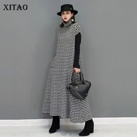 xitao plaid pleated hem dress fashion new women small fresh pullover goddess fan elegant 2021 autumn winter loose dress ll1184