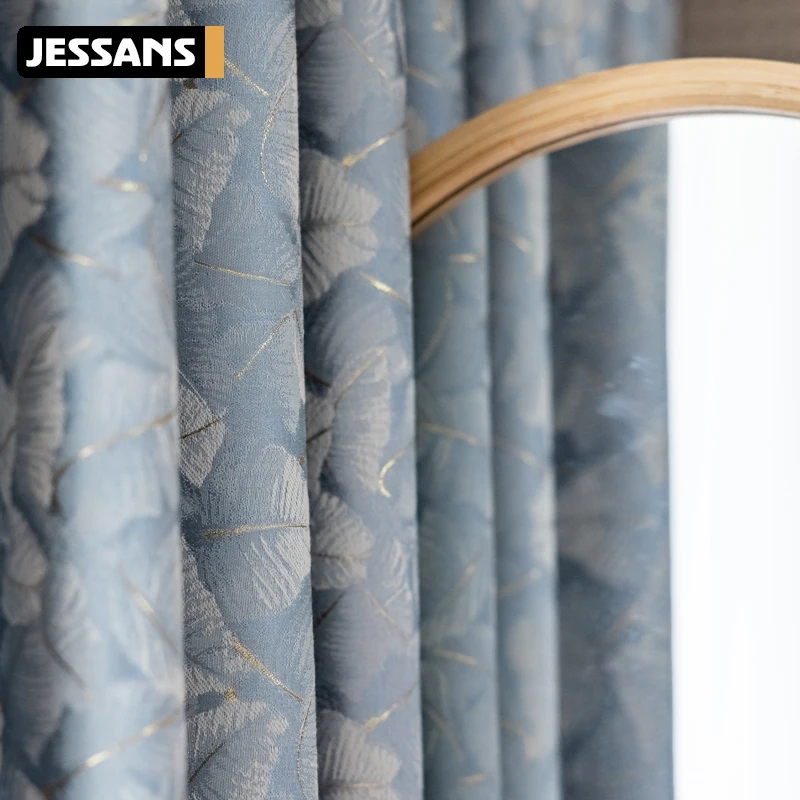 

American Light Luxury Gold Silk Printed Jacquard Curtains Blackout Curtains for Living Room and Bedroom Customized Products
