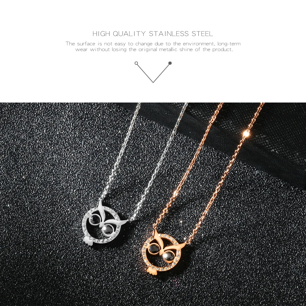 Горячая Роскошная нержавеющая сталь Циркон Серебро роза Сова золотого цвета форма головы ожерелье с подвеской цепочка ожерелье s ювелирные изделия для женщин