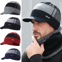 2021 winter new cotton cap visor knit beanie thicken hedging cap winter man caps outdoor skullies men letter graphic knit hat