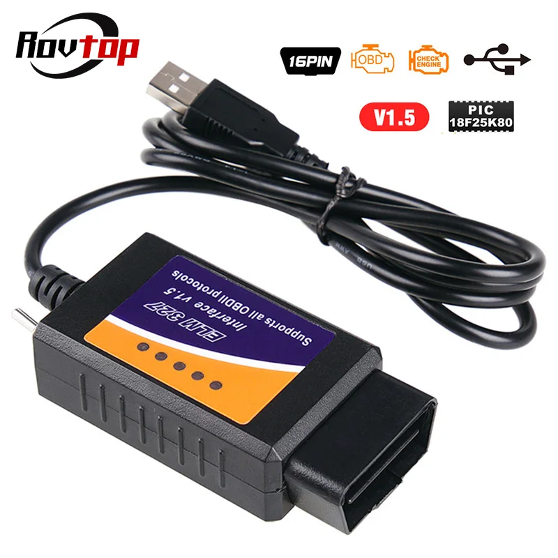Автомобильный диагностический сканер ELM327 Bluetooth USB V1.5 OBD2 OBD 2 CH340 + 25K80 Chip HS CAN / MS для