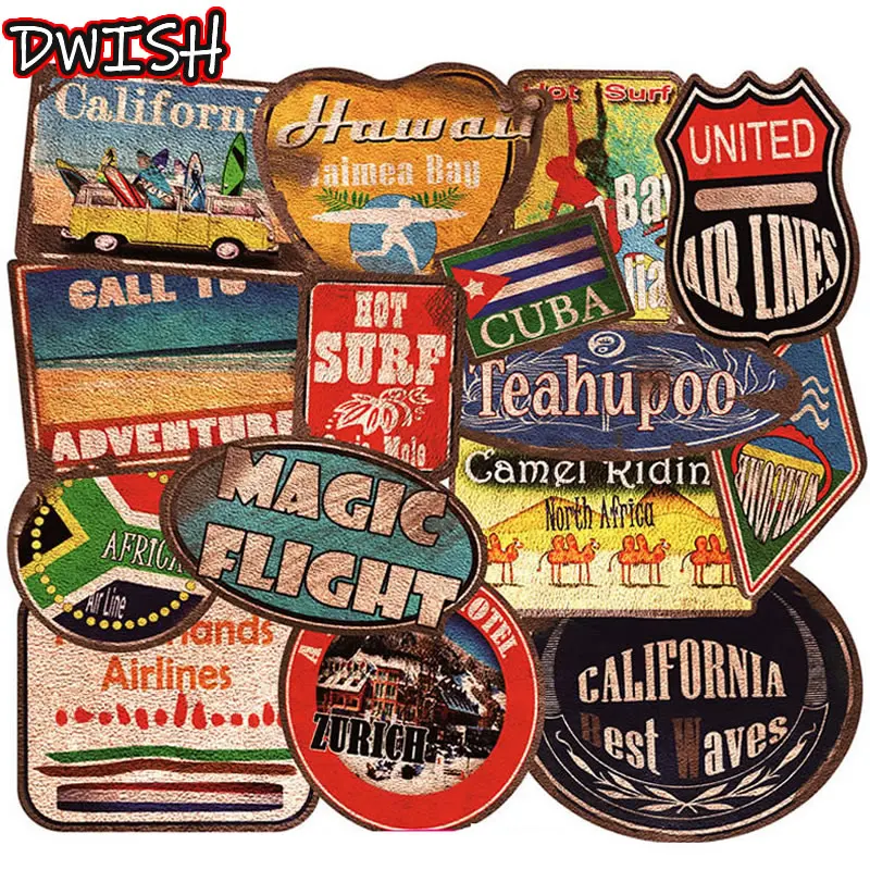 

36pcs/Pack Waterproof PVC Retro Beach Surfing Stickers Guitar Skateboard Suitcase Girl Children Funny Graffiti Sticker kid Toy