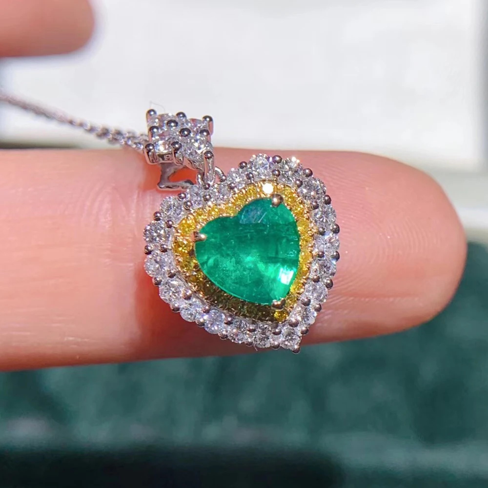 

Женское Ожерелье с натуральным изумрудом AEAW, ожерелье из белого золота 18 К, 0,84 карат, с сердечками и зелеными драгоценными камнями, ювелирны...