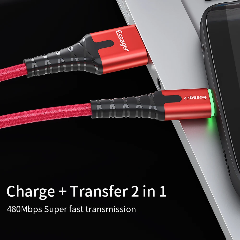 Essager светодиодный Micro USB кабель для быстрой зарядки и передачи данных провод шнур 2m 3M USB зарядное устройство через Micro USB кабель для samsung Xiaomi LG Android мобильного телефона