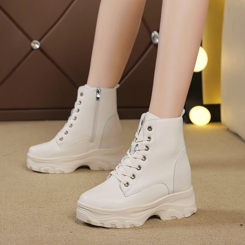 

Kjstyrka 2020 Women Motorcycle Ankle Boots Wedges Female Lace Up Platforms Spring Black Leather Oxford Shoes Woman