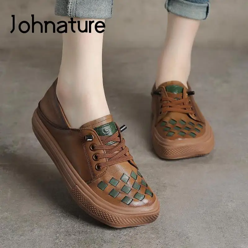 

Johnature Genuine Leather Flats Women Shoes Mixed Colors 2022 New Spring/Autumn Round Toe Concise Shallow Handmade Ladies Shoes
