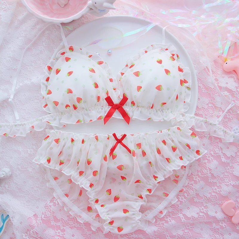 Комплект нижнего белья для женщин Милая женская Клубничная Лолита бюстгальтер и
