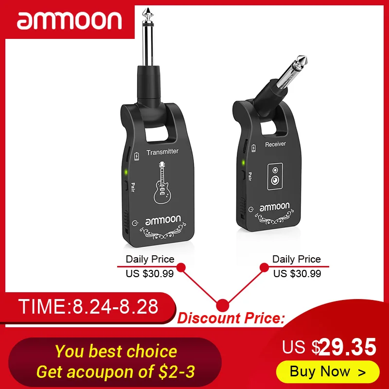 Ammoon беспроводной гитарный передатчик аудио приемник система 2 4G перезаряжаемый 6