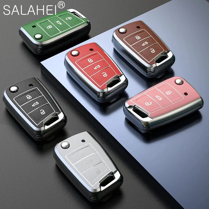 

Fashion New TPU Car Key Case Cover For Volkswagen VW Golf 7 MK7 Tiguan mk2 for Skoda Octavia 3 A7 Kodiaq 2017 2018 2019 2020