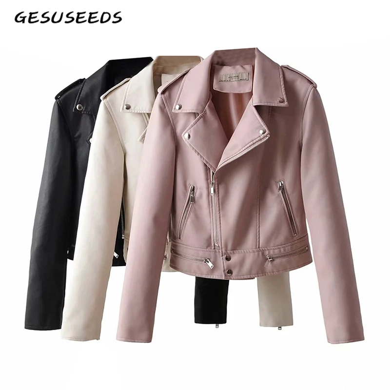 Женская байкерская куртка из искусственной кожи винтажная розовая для мотоцикла
