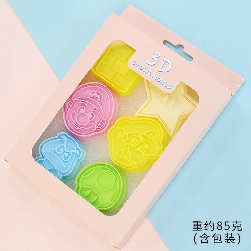 

6pcs/sets Super Mario cookie mold 3D cartoon frosting cookie fondant plastic push-type household baking mold Christmas gifts