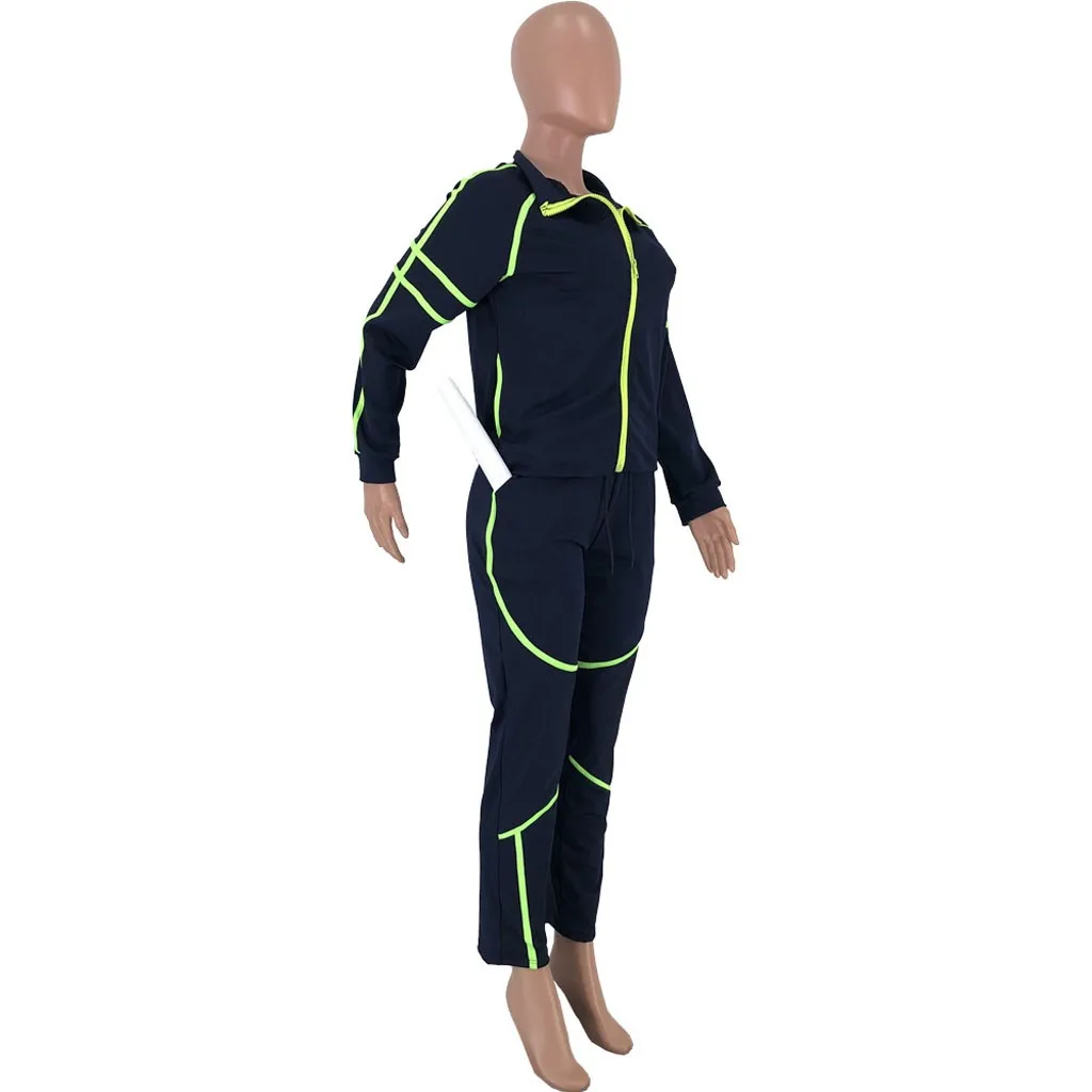 2019 осенне зимний женский свитер с длинными рукавами топ штаны для бега костюм