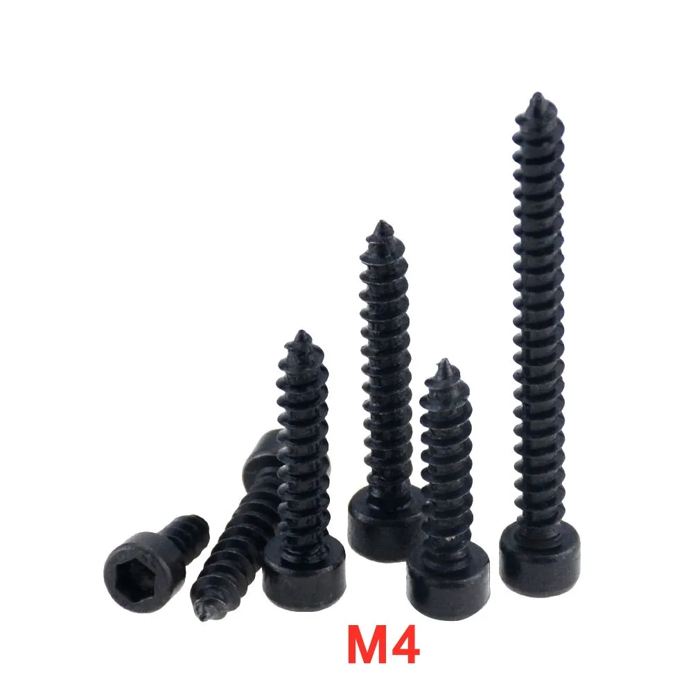 

10 шт. M4 * 10-50 мм 20 30 35 углеродистая сталь 8,8 класс черный шестигранный гнездо головка Самонарезающий винт модель винтов для динамика