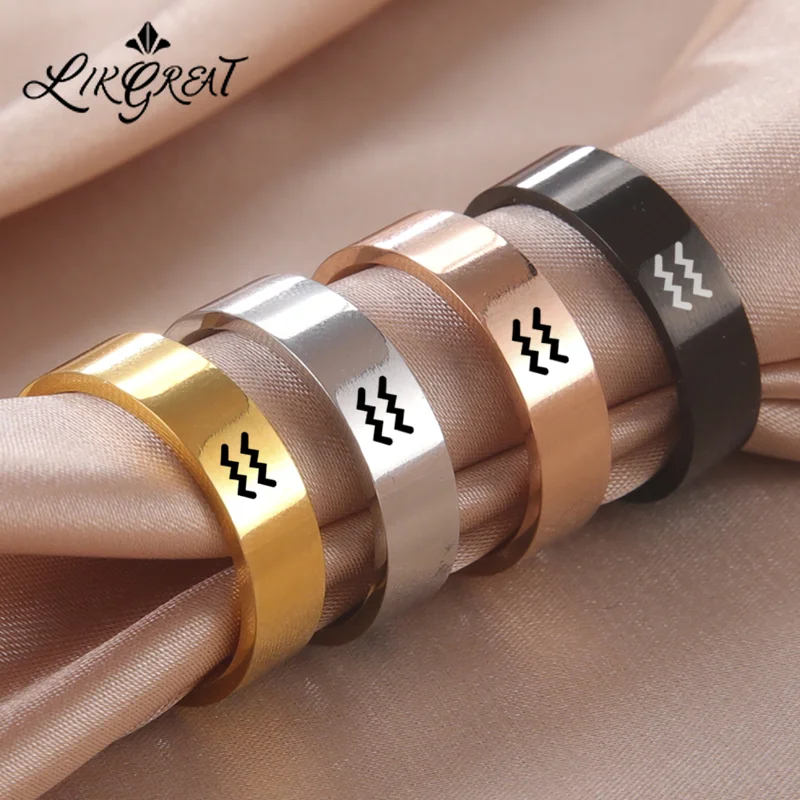 12 созвездия зодиака значок кольца на палец для мужчин женщин Черный Мужчин