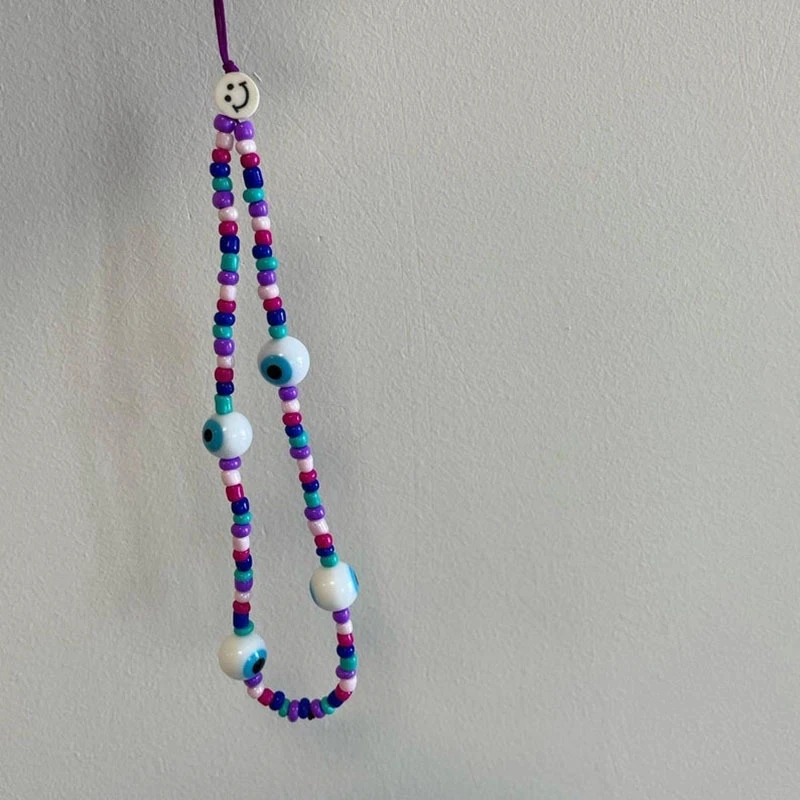 new creativity smiley vinly heishi chains star charm evil eye jewelry phone chain beaded strap wrist mobile phone lanyard free global shipping