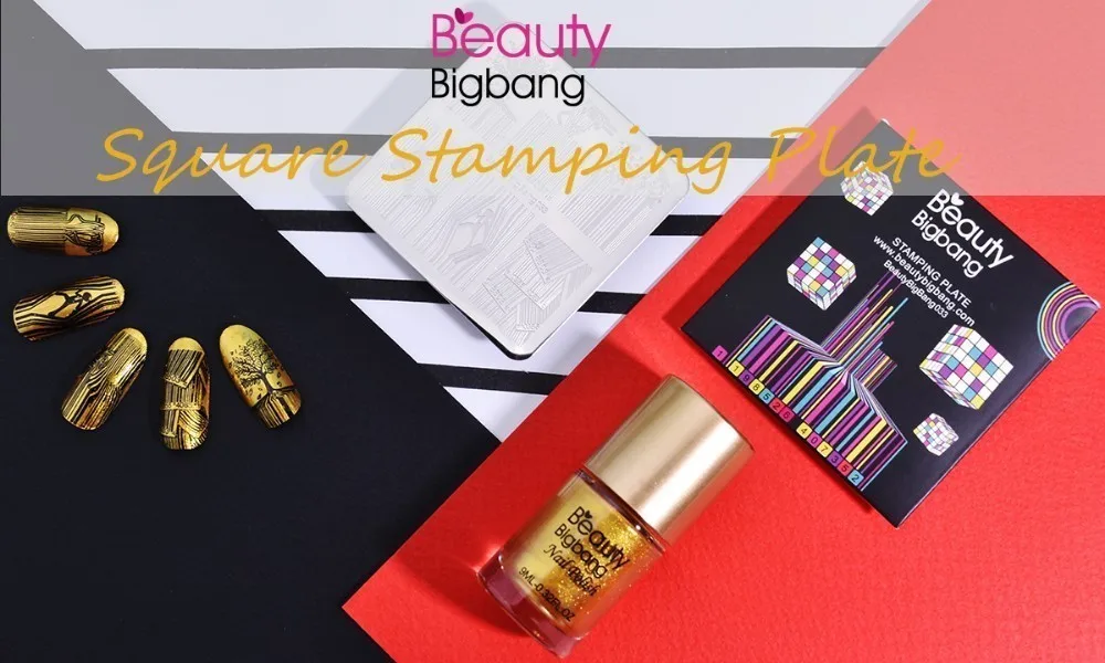 Beautybigbang ногтей штамповки пластины полосатый штрих-код Зебра Дерево лист изображения 6 см из нержавеющей стали шаблон дизайн ногтей штамп пластины
