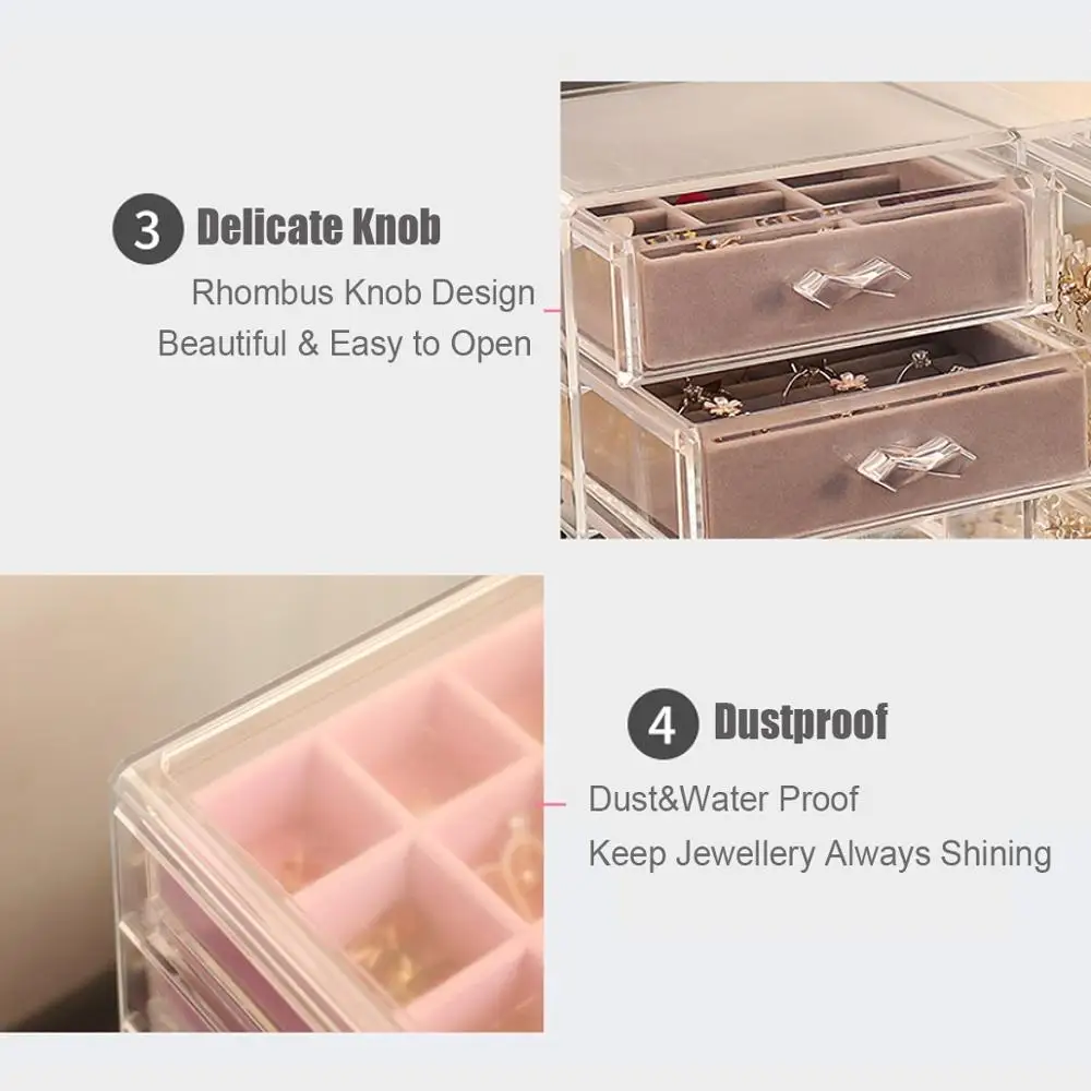 Акриловая шкатулка для ювелирных изделий органайзер хранения вельветовых