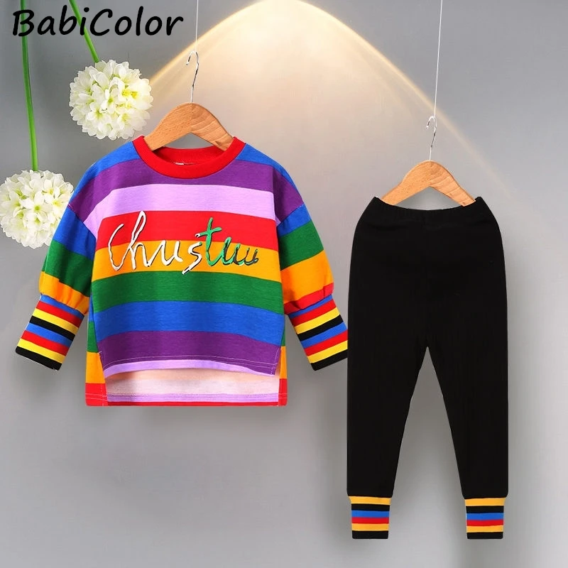 

BabiColor/комплекты одежды для детей свитер с радужным отворотом, пуловер + штаны комплекты для маленьких мальчиков и девочек Детский комплект и...