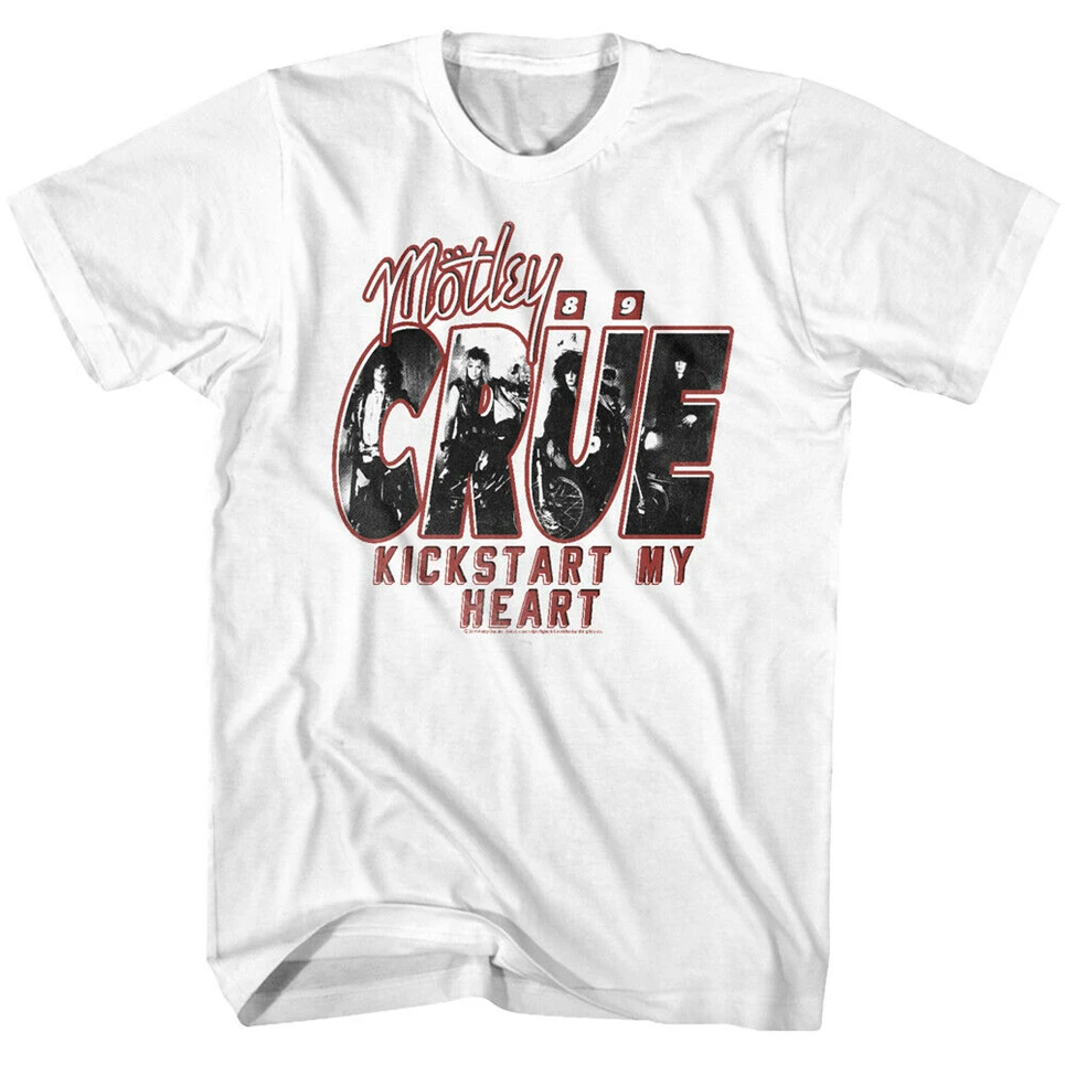 Motley Crue Kickstart My Heart 1989 Мужская футболка тяжелый металл Байкер Мотоцикл Бесплатная