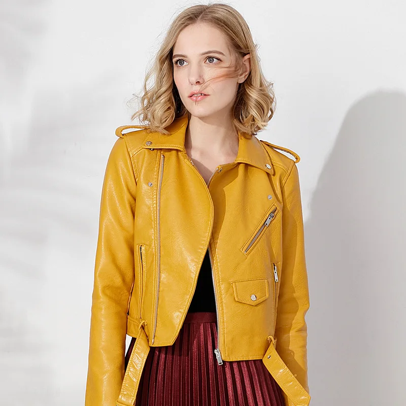 Inстильные женские короткие Байкерские Куртки из искусственной кожи модные яркие