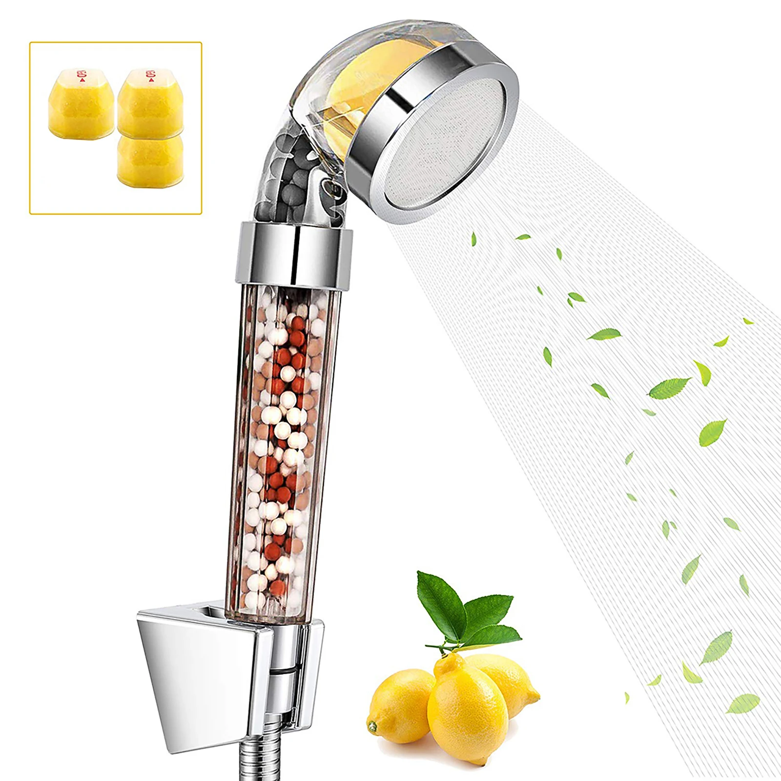 

Water-Saving Environmentally Lemon Vitamin C Aroma Filter Medical Stone Anion High Pressure Shower Head For Bathroom