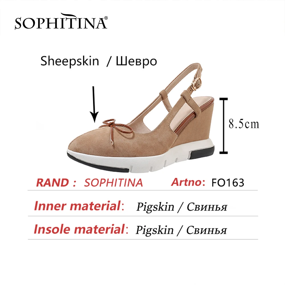 

SOPHITINA Heels Pumps Shoes Genuine Leather Platform Basic Wedges Butterfly-knot Leisure Dressing Summer Ladies Shoes FO163