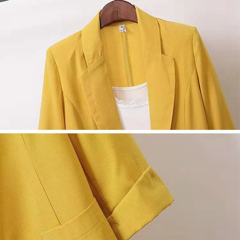 Fashion Women's Jacket Solid Color Yellow Black Cotton Fabric Loose Oversize Coat New Spring Summer Jackets 2023 OL Women's Suit images - 6