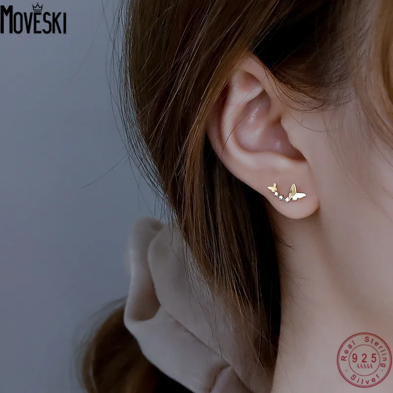 

MOVESKI 925 Sterling Silver Small Butterfly Earrings Women Simple Korean Fashion Trend Jewelry
