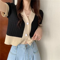cardigan v neck short sleeved sweater womens summer new korean style loose and thin short top trend