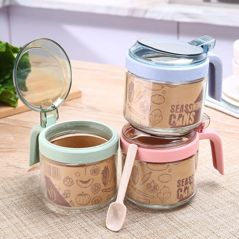 Креативный стеклянный контейнер для приправ из пшеничной соломы кухонная посуда