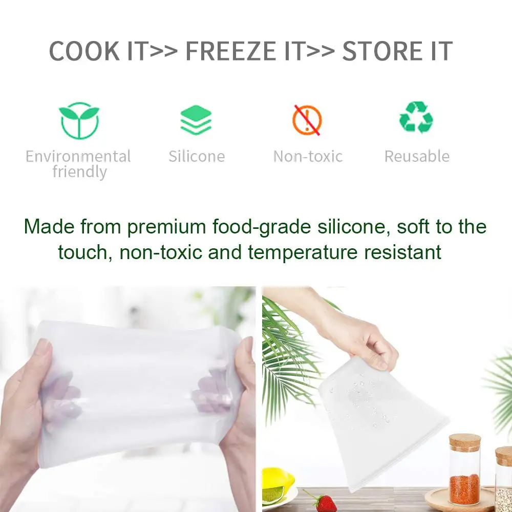 8pcs Reusable Silicone Food Bag Ziplock Wrap Bags Storage Containers Set Freezer Seal Fruit Packing Kitchen Organizer