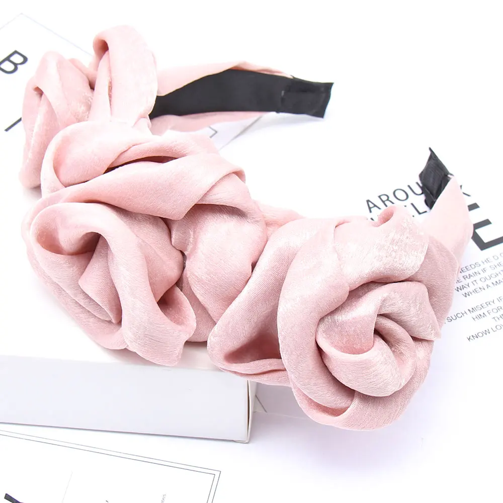 Pink (chiffon) Однотонный Шифоновый Цветок Розы ободки для женщин девушек элегантные повязки для волос невесты женские аксессуары для волос вечерние праздничные волосы обруч - Цвет: Pink (chiffon)