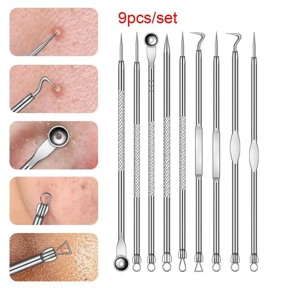 

9Pcs Acne Blackhead Remover Needle Tools set steel Face Double-headed Care removal Beauty Tool Skin Blackspot Pimple Y9W5