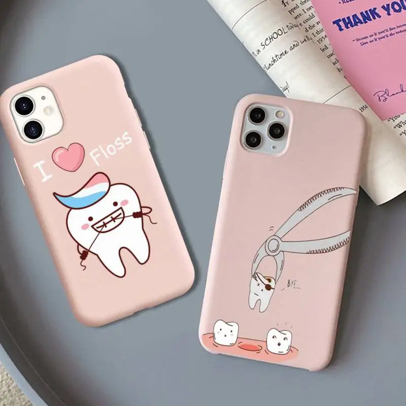 

Cartoon Cute Dentist Dental Crowned Phone Case Solid Color Soft Cover for iphone 13 11 Pro Max X XS Max XR 7 8 6 6S Plus Cases