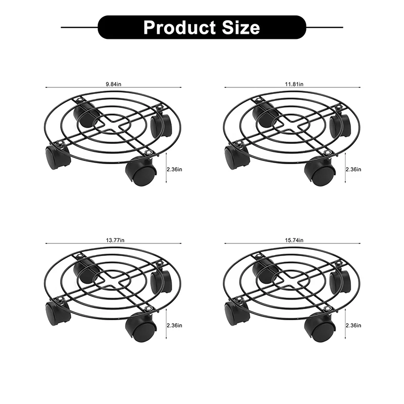 

4Size Round Flower Plant Pot Tray Wrought Iron 4 Wheels Heavy Planter Flowers Pot Mover Trolley Plate Stand Holder