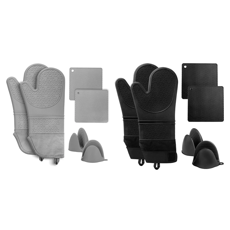 

Pot Holders & Oven Gloves, Set Of 6, Silicone Pot Holders, Heat Resistant, Long With Cooking Clamping Handles