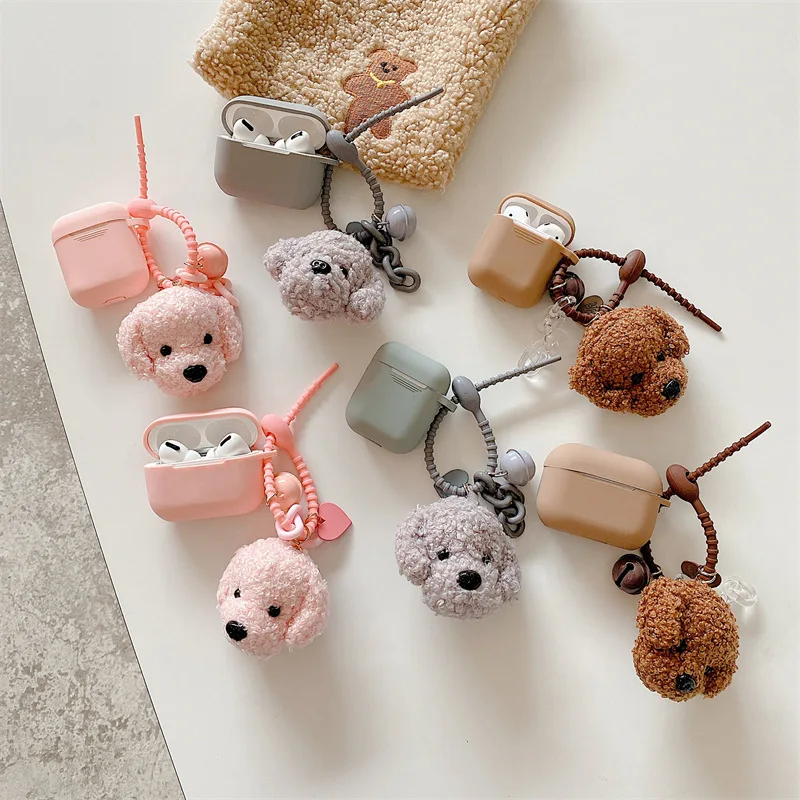 

Pink Grey Brown Cute Plush Dog Pendant Apple AirPods 1 2 Pro Case Cover iPhone Earbuds Accessories Airpod Case Air Pods Case
