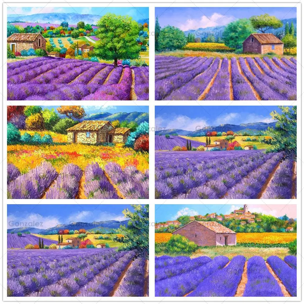 

Diy Purple Lavender Diamond Mosaic Scenic Painting Cross Stitch Full Rhinestone Embroidery Hand Gift Poster Art Home Decoration