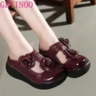 Шлепанцы GKTINOO женские из натуральной кожи, сланцы, обувь ручной работы с цветами, сандалии на платформе, танкетка, летние Тапочки