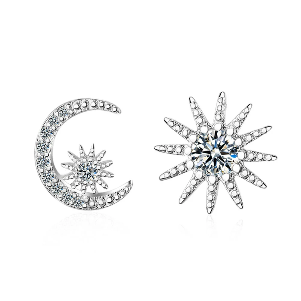 Женские асимметричные серьги-гвоздики с кристаллами циркона | Украшения и