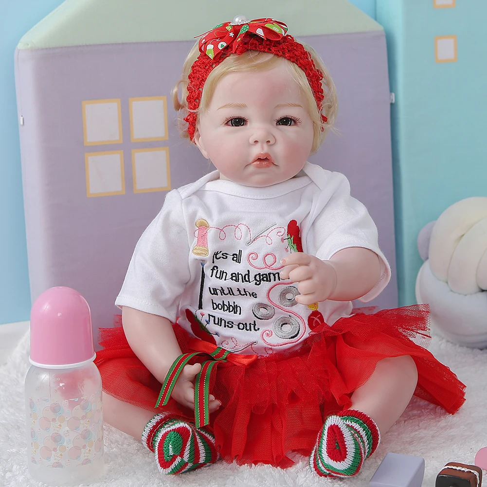 

50CM Lifelike Reborn Baby Doll Toy Soft Silicone Lovely Mini Simulation Bebe Doll with Hand-Rooted Hair Cute Cloth Kids Gift
