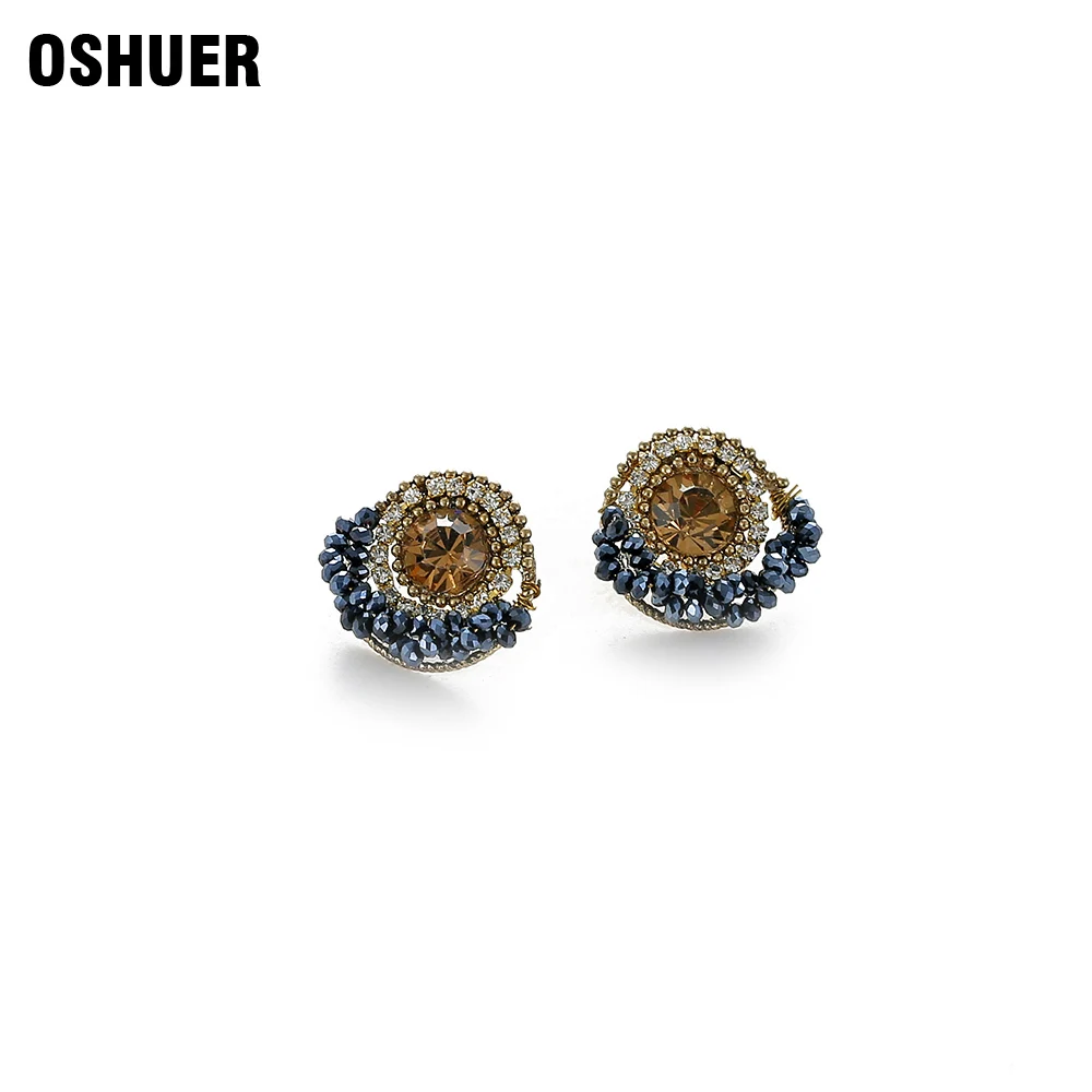 Модные круглые серьги-гвоздики Oshuer с кристаллами для женщин, модные очаровательные эффектные ювелирные изделия, свадебные серьги для женщи...