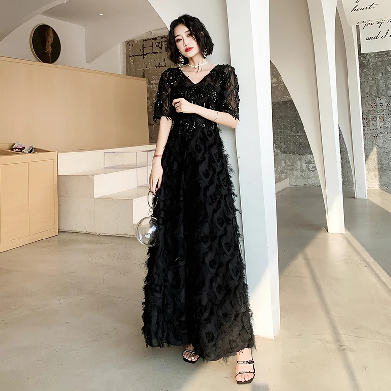 Wei yin AE0259 черное Новое поступление свадебное вечернее платье с блестками