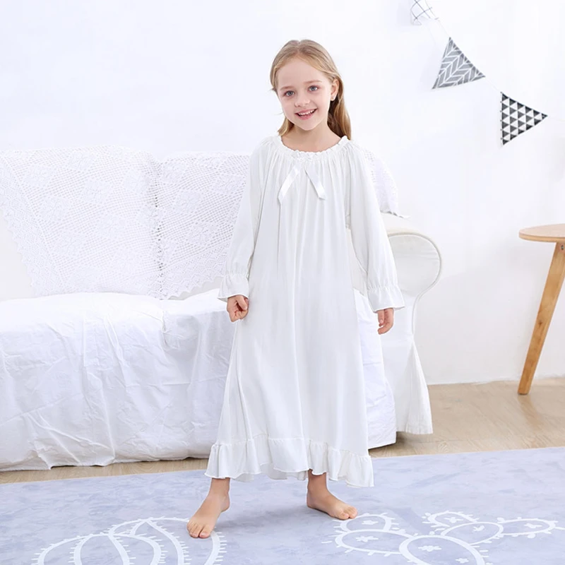 WhiteR Nightgowns 2-10Y Princess Pajamas Tracksuit Princess Dress New Summer Fashion Dress Soft Wear Daily Long Drsses Toddler - Цвет: WhiteR
