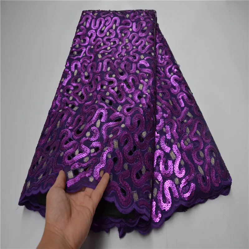 Vestido de novia nigeriano de lujo, tela de encaje africano con lentejuelas cortadas a mano de 5 yardas, bordado de secuencia de calidad suiza, OP878-5