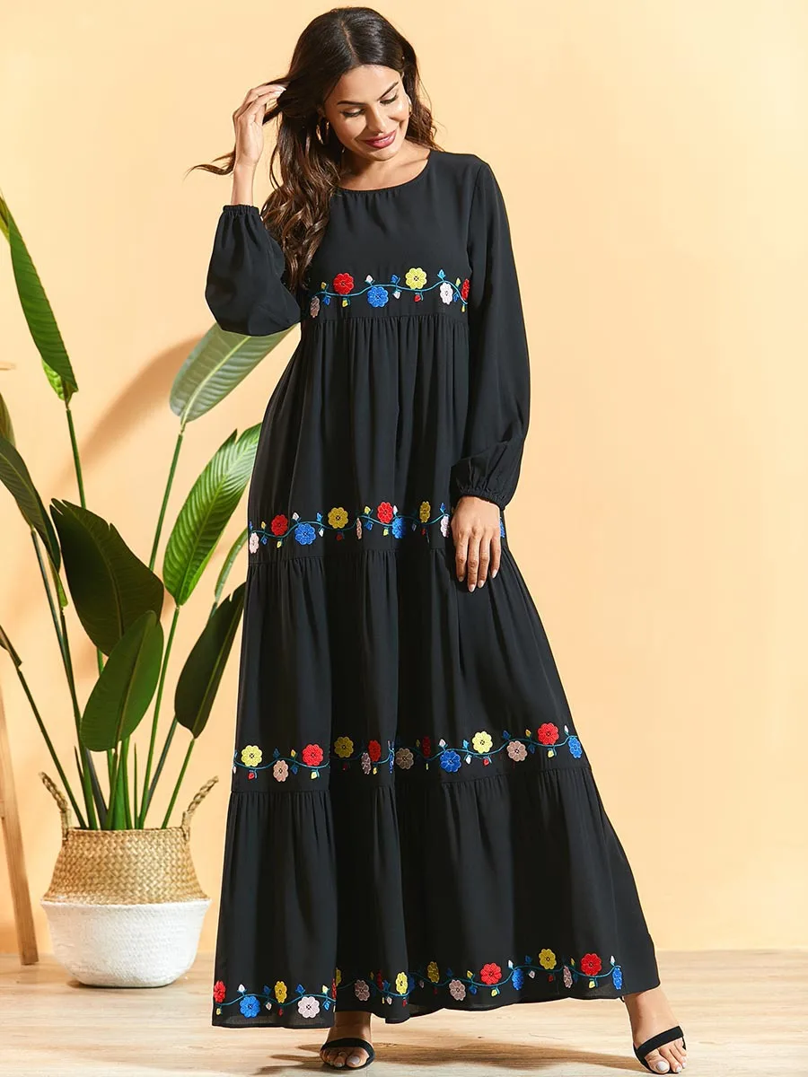 Flower Abaya Qatar UAE Turkish Islamic Malaysia Pleated Muslim Hijab Dress Abayas For Women Robe Musulmane Kaftan Dubai Clothing |